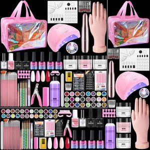Yokilly Acrylic Nail Kit for Beginners: Nail Acrylic Powder Liquid Set with Gel Polish Practice Hand Drill UV lamp - Nails Kit Acrylic Set Starter Supplies in Pink Gift Bag for Women Home Salon