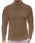 Ekouaer Men's Turtleneck Long Sleeve Shirts Turtle Neck Basic Lightweight Undershirt Thermal Casual Sweater Brown XL