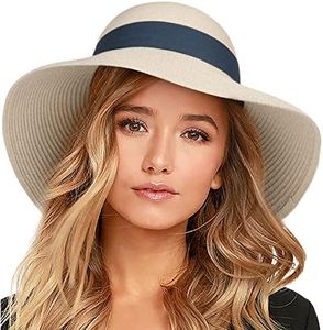 FURTALK Womens Beach Sun Straw Hat UV UPF50 Travel Foldable Brim Summer UV Hat