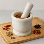Jaipur Ace Natural White Marble Mortar and Pestle Set, Imam Dasta, Ohkli Musal, Kharal/Khalbatta or Mixer and Grinder Set for Kitchen- 4x4 Inches (White)