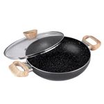 SPRINGWAY - Brand of Happiness | Chef Choice Edition Non-Stick Kadai with Tempered Glass Lid (24cm) | Heavy Gauge Aluminum | Multipurpose Non-Stick Cookware for Frying, Sautéing, and Cooking (Grey)