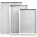 HONGBAKE Baking Sheet Pan Set, Cookie Sheets for Oven, Nonstick Half/Quarter/Jelly Roll Pans with Diamond Texture Pattern, Heavy Duty Cookie Tray, Silver