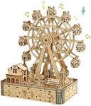 3D Wooden Puzzle, Ferris Wheel Music Box With Light, DIY Wooden Model Craft Kits, Assembly Wooden Puzzle Toy, DIY Mechanical Construction, Craft Set Wooden Gift for Adults and Teenagers