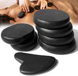 Hot Stones For Massage-6 Large Essential Massage Stones Set (3.15in) with 1 Gua Sha Facial Tools, Massage Tools for Professional or Home Massage, Facial Skincare, Relaxing, Pain Relief