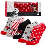 Disney Stitch Socks Women and Teenagers Ankle Socks No Show Socks Women Minnie Mickey Marie Multi Pack 5 Pairs One Size 4-7 Trainer Socks Stitch Gifts (Grey/Red Minnie)