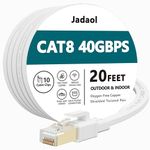 Cat 8 Ethernet Cable 20 ft, Heavy Duty High Speed RJ45 Patch Cord, Cat8 LAN Gold Plated 40Gbps 2000Mhz Network, Indoor, Outdoor & Weatherproof S/FTP UV Resistant for Router/Modem/Gaming/Switch - White