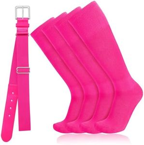 Baseball Socks and Belt Combo for Youth Adult - Softball Sock and Belt for Boys and Girls (Pink, 2 Pairs of Socks & 1 Belt)