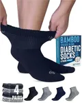 Doctor's Select Diabetic Socks for Men - 4 Pairs Diabetic Ankle Socks for Men | Blue, White, Black, Grey (Marled) | Non Binding Mens Diabetic Socks for Moisture Management