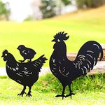 TT & MM Rooster Metal Animal Stakes Chicken Garden Silhouette Yard Art for Festival Gifts Set