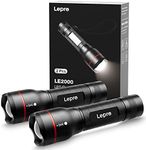 Lepro 2 Pack LED Torch Super Bright, LE2000 Powerful Flashlight, Powered by AAA Battery, Water Resistant, 5 Modes, Zoomable, Pocket Size, Lightweight, for Camping, Run, Dog Walking