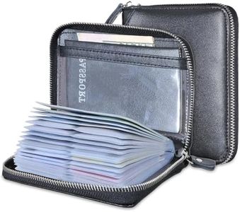 Large Credit Card Holder Wallet Genuine Leather Passport Holder 42 Card Slots (Black)