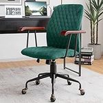 CASART Velvet Desk Chair, Ergonomic Swivel Office Armchair with Wheels & Rocking Function, Height Adjustable Comfy Chair Accent Chairs for Home Office (Green)