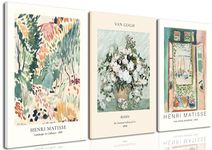 Hwetui Sage Green Matisse Posters Vintage Vin Gogh Flower Market Wall Art Open Window Canvas Prints Abstract Aesthetic Artwork Painting Picture Decor for Living Room Bedroom 12"x16"Set of 3 Unframed