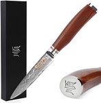 SUNLONG Utility Knife 5inch Kitchen Knives - Japanese Hammered Damascus Steel Blade - Naturel Rosewood Handle