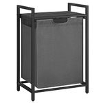 VASAGLE Laundry Basket, Laundry Hamper, Pull-Out and Removable Laundry Bag, Shelf, Metal Frame, 65L, 50 x 33 x 72 cm, Black and Grey BLH101G01