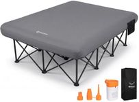 FUNDANGO Queen Camping Cot with Electric Pump, 2 Person Air Mattress with Frame, Double Camping Cot Bed with 2 Cup Holders & Removable Cover for Camp, Home Guest, Carry Bag Included (Grey)