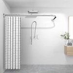 Shower Curtain Rail Rod L Shape Adjustable length 28"-40"x44"-68"(71-102 * 112-173cm) Drill or No Drill Shower Curtain Poles with Shower Rail Hooks for Bathroom