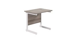 Office Hippo Heavy Duty Rectangular Cantilever Office Desk, Home Office Desk, Office Table + Integrated Cable Ports, PC Desk For Office or Home, 5 Yr Wty - White Frame/Grey Oak Top, 80cm x 60cm