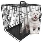 DogCrates+ Small Foldable Dog Crate with 2 Doors, Non-Chew Plastic Removable Tray, 24-Inch Black