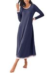 Ekouaer Women's Sleep Shirt Nightgown Oversized Chic Nightdress Long Sleeve Boyfriend Baggy PJ Loungwear Sleepwear Navyblue M