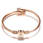 Luluadorn Rose Gold Heart A Letter Bracelets Engraved Initial Charms Cuff Bracelet Stainless Steel Expandable for Mom Sister Personalized Gifts