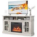 RELAX4LIFE Electric Fireplace TV Stand for TVs up to 65’’, Media Entertainment Center w/23’’ Fireplace Insert, 3-Level Flame, Remote Control & Storage Cabinet, TV Console Table for Living Room (Grey)