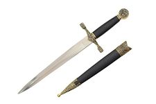 Wuu Jau Co H-5933-GD Excalibur Medieval Dagger with Dragon Engraved Pommel, 15.5"