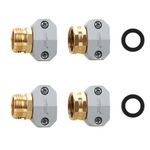 STYDDI Garden Hose Repair Connector Fitting, Aluminum Mender Female and Male Hose End Connector with Zinc Clamp, Fit 5/8-Inch and 3/4-Inch Garden Hose, 2 Sets