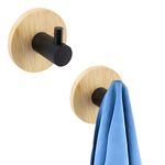 JIALTO 2 pcs Wooden Bathroom and Kitchen Adhesive Hooks for Wall Heavy Duty Home Decor Items - Essential Bathroom Accessories Kitchen Accessories Items Self Adhesive Wall Hook (Round Black Wooden)