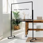 White Board Height Adjustable, 48 x 32 Clear Glass Mobile Whiteboard on Wheels, Large Double-Sided Rolling Dry Erase Board with Stand, Easel Style for Office Classroom School Home