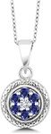 Gem Stone King 925 Sterling Silver Blue Created Sapphire and White Lab Grown Diamond Round Pendant Necklace For Women (0.42 Cttw, Gemstone Birthstone, with 18 Inch Chain), Sterling Silver Lab Grown