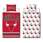 Character World NBA Officially Licensed Single Duvet Cover Set | Chicago Bulls Design Reversible 2 Sided Red Basketball Bedding Including Matching Pillow Case | Perfect For Kids Bedroom