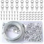 Picture Hanging Wire,30M Picture Wire Picture Frame Wire D Rings for Picture Hanging Crimping Loop Sleeve be Used for Indoor and Outdoor.(silver-131PCS)