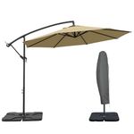 Outsunny 3(m) Garden Banana Parasol Cantilever Umbrella with Crank Handle, Cross Base, Weights and Cover for Outdoor, Hanging Sun Shade, Sand