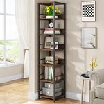 Tribesigns 6-Tier Corner Shelf, 75 Inch Tall Narrow Bookshelf Storage Rack, Etagere Shelves Display Stand for Small Spaces, Rustic Open Bookcase Square Shelf Tower for Living Room Bathroom