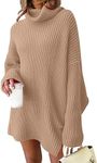 LILLUSORY Womens Turtleneck Oversized Long Sweater Dress 2024 Plus Size Tunic Pullover Knit Fall Dresses DarkApricot M