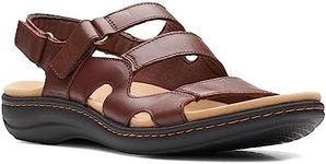 Clarks Men's Laurieann Style Flat Sandal, Dark Tan Leather, 7 Wide