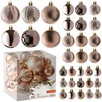 Prextex Champagne 36-Piece Shatterproof Christmas Ball Ornaments The Perfect Glitter Balls, Christmas Tree Baubles Christmas Decorations, Exquisite Xmas Combo of 36 Christmas Balls and Shape Styles