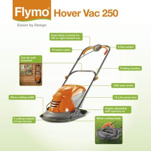Flymo Hover Vac 250 Lawn Mower – Lightweight Electric Grass Cutter