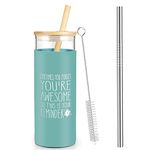 DOERDO 20oz You are Awesome Glass Tumbler Glass Water Bottle, with Stainless Steel Straw and Brush, Thank You Gifts for Coworkers Women Friends, Appreciation Gift(Green)