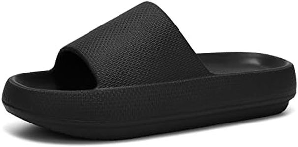 Dirk Slides for Women and Men Sandals Pillow Slippers Shower shoes Cushioned Cloud Slides, Black, 9 Women/7 Men