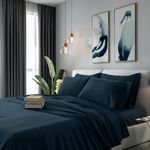 Sweet Sheets® Navy Blue California King Bed Sheets | Blue Cal King Sheet Set | Soft Cooling Bed Sheets California King Size | Deep Pocket Cal King Sheets | Cal King Fitted Sheet Flat & Pillowcases
