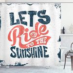 ABAKUHAUS Motorcycle Shower Curtain, Lets Ride to the Sunshine Summer Biker Words Grunge Freedom Message, Cloth Fabric Bathroom Decor Set with Hooks, 78 Inches, Dark Petrol Blue Coral