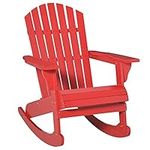 Outsunny Wooden Adirondack Rocking Muskoka Chair with Slatted Wooden Design, Fanned Back and Classic Rustic Style, Red