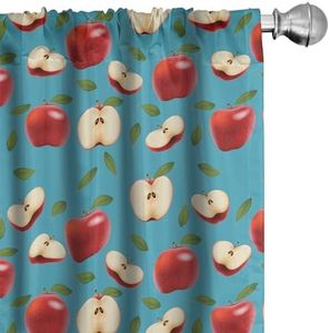 Ambesonne Fruits Window Curtains, Halved and Whole Red Delicious Apples on Abstract Background Healthy Choices, Lightweight Decor 2-Panel Set with Rod Pocket, Pair of - 28" x 63", Cream Blue