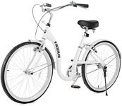 Viribus Beach Cruiser Bike for Women, 24 inch Low Step Through Womens Bike with 1 Speed, Adjustable Saddle, Cruiser Handlebar & V Brakes, City Commute Bicycle for Adult Women Ladies, White