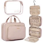 BAGSMART Toiletry Bag Hanging Travel Makeup Organizer with TSA Approved Transparent Cosmetic Bag Makeup Bag for Full Sized Toiletries, Medium-Pink