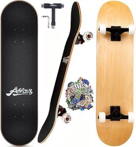 Bestclub Pro Complete Skateboards for Beginners Adults Teens Kids Girls Boys 31x8 Inch Skate Boards 7 Layer Canadian Maple Double Kick Deck Concave Longboards with 50pcs Random Stickers (Maple)