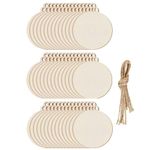 DRERIO 100 Pcs Round Wooden Baubles Christmas Hanging Embellishments Wood Slice Natural Christmas Ornaments Baubles Blank Wooden Embellishments with String for Xmas Tree Decoration DIY Crafts