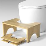 Folding Bamboo Squatting Potty for Adult Toilet Stool, 7 Inch Non-Slip Toilet Poo Stool Adult, Kids Aid and Seniors, Portable and Space-Saving, Bathroom Step Stool